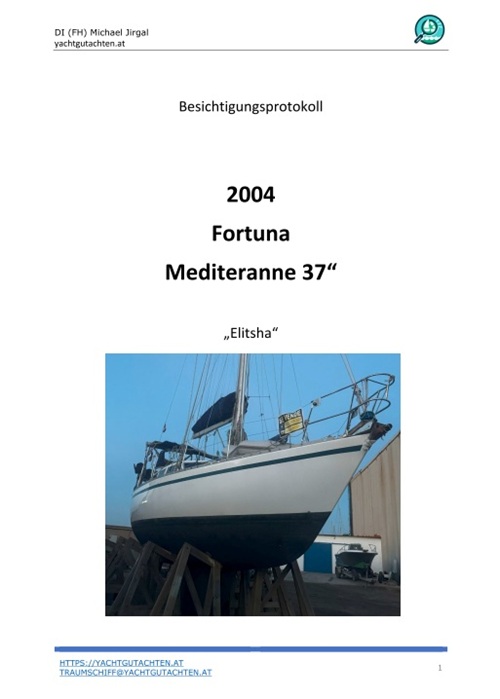 Cover page of a boat survey report from Yachtgutachten.at