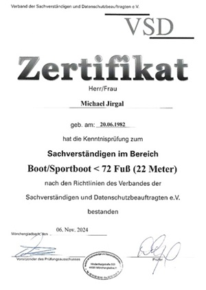 Bootsgutachter Zeugnis